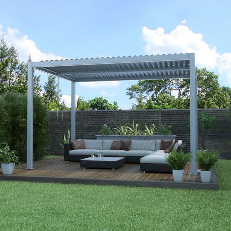 Pergola bioclimatique autoportante 11,7m2 aluminium gris clair (1/5)