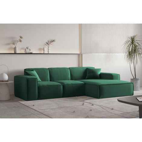 Ecksofa Designersofa CELES PREMIUM Stoff Opera Velvet Grün Ottomane Rechts (1/3)