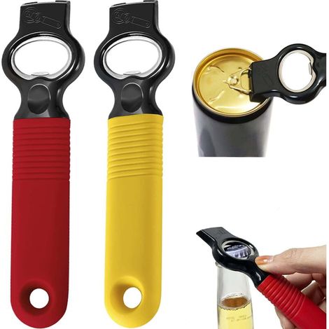 Lot de 2 ouvre-boîtes et décapsuleurs, shaker à cocktails avec manche en silicone de 10,7 cm (4,2 pouces), rouge et jaune (1/5)