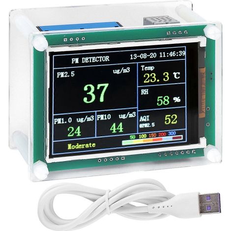 PM2,5-Detektor mit LED-Anzeige, Luftqualitätsmonitor für Haushalte und Fahrzeuge, A1-Kommunikation, 2,8 Zoll
