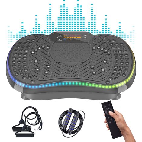 Plateforme Vibrante avec Télécommande - 200 Vitesses - Bluetooth Intégré - 5+1 Modes d'entraînement - 2 Bandes De Résistance - Ecran LED - Massage - 200W Moteurs Silencieux - Max 150KG -