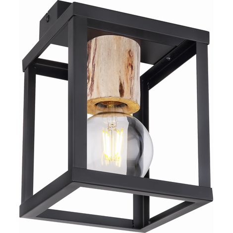 Plafonnier Candellux Retro noir bois clair E27 17cm