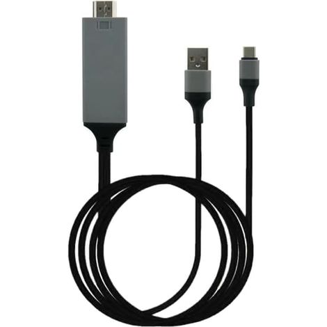 Câble adaptateur USB-C vers HDMI (High Definition Multimedia Interface) en PVC et cuivre noir pour téléphone et ordinateur portable (1/5)