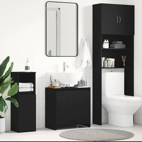 Badschrank Schwarz Eichen-Optik 60x33x61 cm Holzwerkstoff