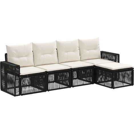 Gartensofa-set 5 pcs Schwarz und Cremeweiß Poly-Rattan vidaXL
