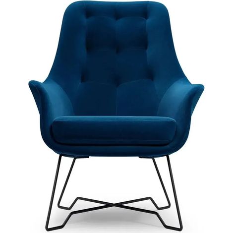 LUCAS - Fauteuil en tissu chiné - Bleu