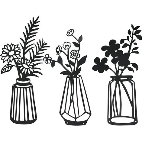 3-teiliges Wanddekorationsset aus Metallblumen, Metallwandkunst N