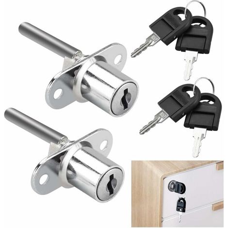 2 PCS Serrure à Tiroir en Alliage de Zinc Serrure de Sécurité de Bureau 16mm Serrure avec 4 Clés Serrure Armoire Métallique pour Verrouiller Trois Tiroirs Placard en Même Temps, (1/5)