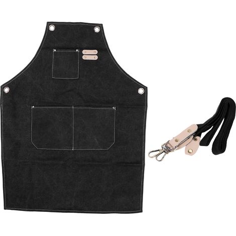 Tablier de Cuisine en Toile de Coton à Dos Croisé Réglable avec Poches Noir (1/5)