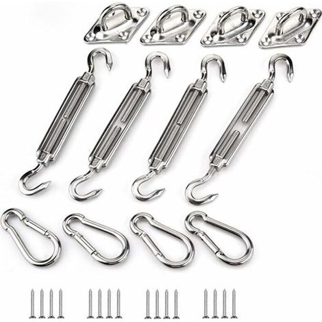 [JAMAIS UTILISÉ]Kit de Fixation pour Voile D'ombrage, Acier Inoxydable Soleil Voile D'ombrage Kit de Fixation pour Triangle et Carré, Rectangle, du Soleil Voile D'ombrage Accessoires de Fixation M5 (1/4)