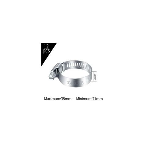 12-teiliges Set verstellbarer Schlauchschellen (21–38 mm), Schraubschellen aus Edelstahl 304 für Wasserleitungen, Benzintanks und Kfz-Schläuche – Crezuo