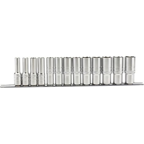 Draper Expert 16500 1/2" Square Drive Imperial Deep Socket Set (13 Pieces) on Metal Rail