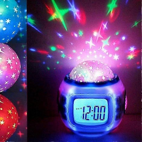 Réveil numérique avec projecteur de ciel étoilé, projecteur musical, veilleuse, horloge de bureau à couleurs changeantes, calendrier, cadeau pour enfants (1/2)