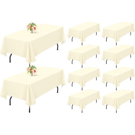 Lot de 10 nappes rectangulaires, polyester, infroissables, lavables, 152,4 x 259,1 cm, beige, pour mariage, buffet, fête