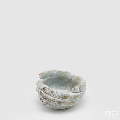 EDG Enzo De Gasperi Vaso Cemento Mani a Coppa H 7 Cm D 14 Cm Light Grey Waterproof (1/3)
