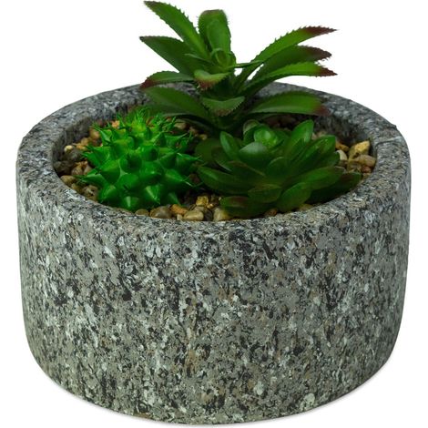 425145 Planta suculenta artificial ArtFlowers maceta realista de granito Ø16 cm