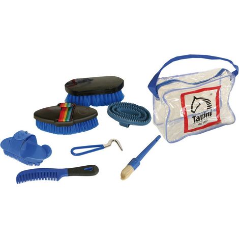 Unique, Bleu 09: Kit enfant avec brosses et outils pour le nettoyage du cheval