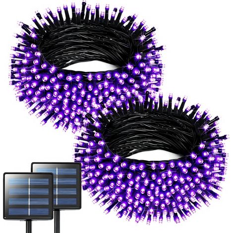 Solarbetriebene Halloween-Lichterkette für den Außenbereich, 2er-Set, 100 LEDs, 7 m, wasserdicht, 8 Beleuchtungsmodi, orange und lila, ideal zum Dekorieren von Gärten, Einfahrten, Zäunen und Partys. (1/5)