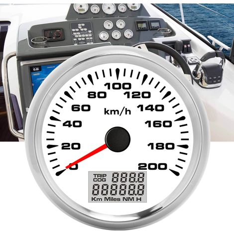 Compteur de vitesse GPS à aiguille de 85 mm avec une vitesse de 200 km/h rétroéclairage sept couleurs adapté aux véhicules tels que voitures, bateaux, yachts et camping-cars (fond blanc avec cadre ar (1/5)