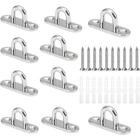10pcs M5 304 Stainless Steel U-Shaped Ceiling Hooks 15 x 45mm Base Wall Mounting Plates