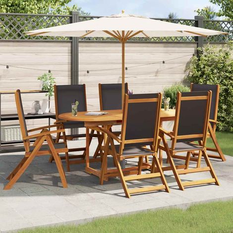 Ensemble repas extérieur 7 pièces en bois d’acacia, table extensible et 6 chaises pliantes - PANGIVO (1/5)