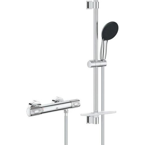 Grohe – Mitigeur thermostatique douche Precision Feel – Colonne de douche 3 jets – Barre 600 mm – Chromé – 34791001