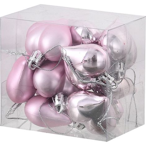 Ornement Coeur - Décoration Arbre Fête Des Amoureux Mariage Anniversaire - Pailleté Rose - Lot De 12 Pièces (1/5)