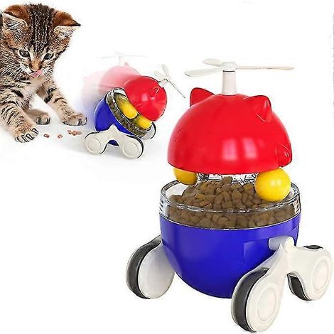 Distributeur de friandises interactif à roulettes pour chats d'intérieur, avec mangeoire lente et puzzle stimulant, rouge. (1/5)