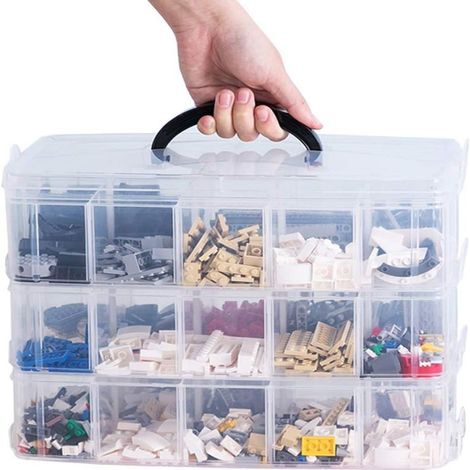 1 caja de almacenamiento, 3 niveles, plástico transparente, 30 compartimentos, separadores ajustables, para manualidades. (1/5)