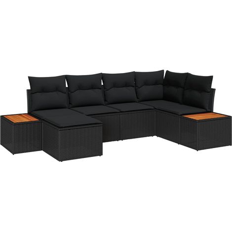 Garden Sofa Set with Cushion 7 pcs Black Poly Rattan vidaXL