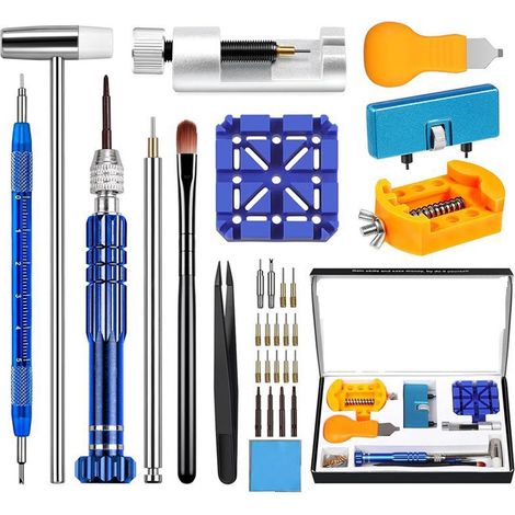 1 Kit outils horloger, remplacement pile, retrait goupilles, ouvre-boîtier 15-60mm, tournevis 5 en 1, réparation bracelet (1/5)