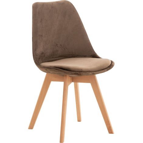 Chaise de salle à manger x1 design scandinave en velours marron et pieds en bois clair 100002286