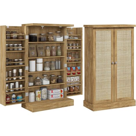 Buffet cuisine meuble cuisine rangement avec 12 étagères à portes étagères réglables 60 x 30 x 104 cm effet bois naturel