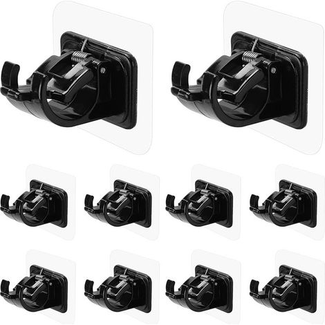Schwarze Gardinenstangenhaken, Gardinenstangenclips, bohrfreie Klebehalterungen, Querstangen, Teleskopstangen, Klebehaken. (1/5)