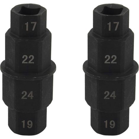 Sechskant-Achsenwerkzeug für Motorräder (2-teilig) – 17 mm, 19 mm, 22 mm, 24 mm – 3/8"-Sechskant-Achsadapter für Vorderradnaben (1/5)
