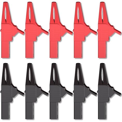 [NIEMALS VERWENDET] 10er-Pack robuste, vollisolierte, sichere Krokodilklemmen mit 4-mm-Bananenstecker für die elektrische Prüfung von Autobatterien, Rot + Schwarz