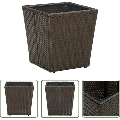 The Living Store Table à thé Marron 41,5x41,5x44 cm Résine tressée verre trempé - Table À Thé - Table De Jardin - Mobilier De Jardin - Table Extérieure - Table Ronde (1/5)