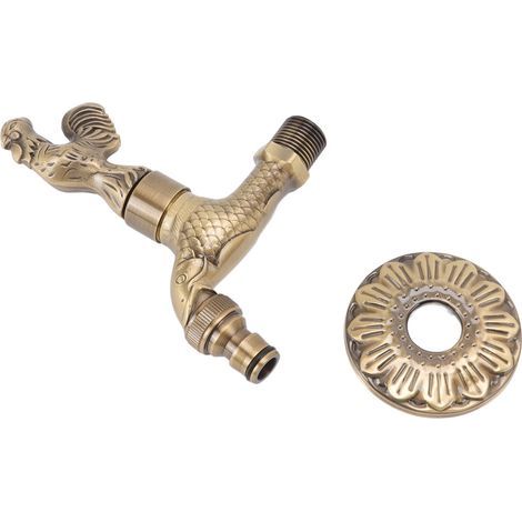 Antiker, rostfreier Außenwasserhahn aus geschnitztem Karpfenmotiv aus Bronze und Kupfer mit G1/2-Zoll-Rückschlagventil für Garten und Toilette (1/5)