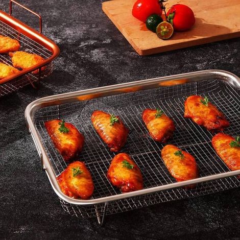 Panier de Friteuse à Air pour Four, Panier de Gril en Acier Inoxydable, Panier en Maille AntiadhéSive, Panier de RôTissage de (1/4)