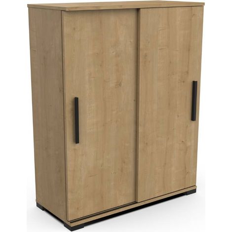 Miroytengo – Buffet en mélamine chêne Hamilton 80x102x36 cm – 2 portes coulissantes – Étagères internes pour rangement optimisé – Design moderne (1/4)