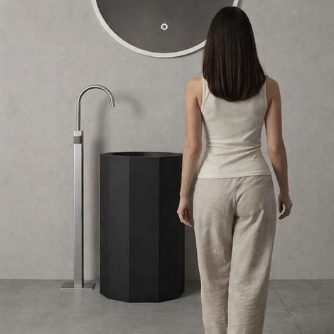 Lavabo elegante da centro stanza modello erik in artificial stone nero opaco free standing finitura- nero opaco - confezione 1 (1/5)