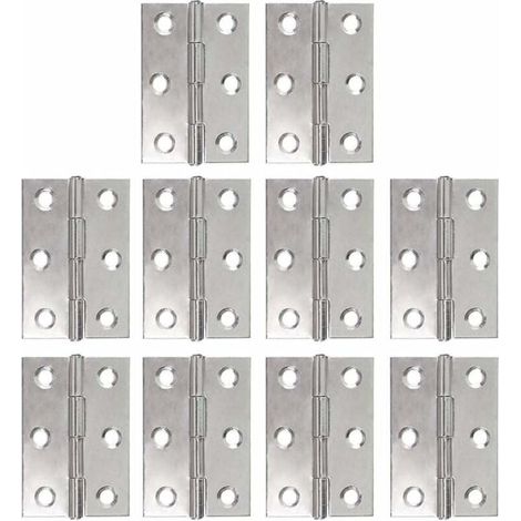 Set of 10 stainless steel hinges, piano hinges, folding hinges, door hinge strips, 48 mm hinges with 6 mounting holes, connectors for planters and model making (1/5)
