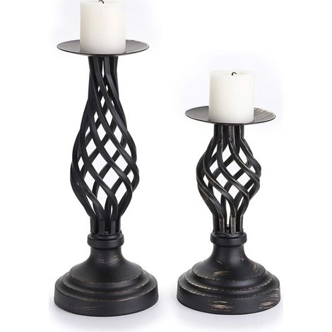 2 portacandele vintage in metallo a colonna, ideali per candele a LED e decorazioni per lampadari.