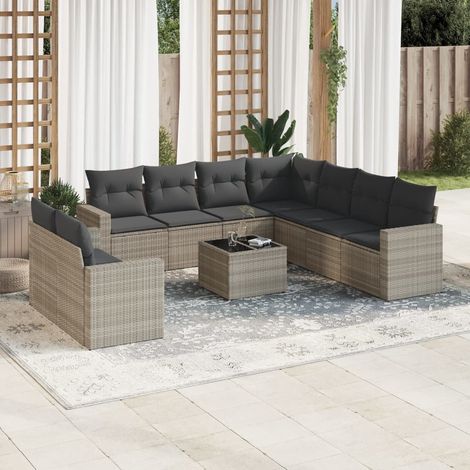 Set sofás jardín 10 pzas con cojines ratán sintético gris claro vidaXL (1/3)
