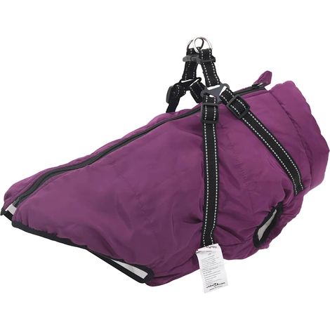 vidaXL Dog Coat with Harness Waterproof Reflective Purple L44