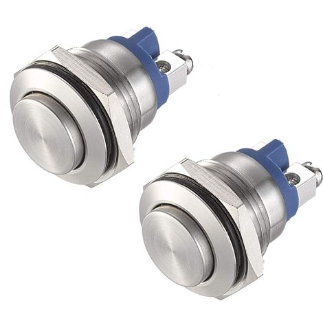 Lot de 2 interrupteurs momentanés à bouton-poussoir actuels 16 mm 250 V AC 5 A 12 V 36 V CC 2 A 1 NO SPST en acier inoxydable étanche Interrupteur à bouton-poussoir momentané pour voiture (1/5)