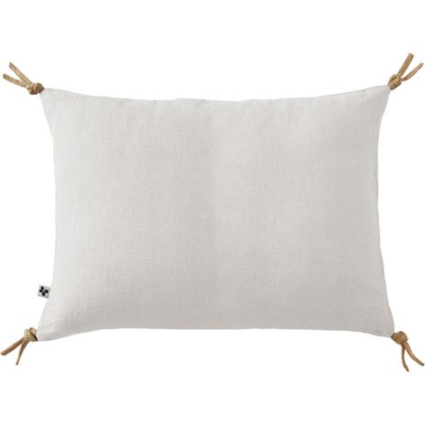 Coussin 40 x 60 cm en lin lavé blanc avec 4 nouettes en jute - LUISA (1/5)