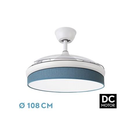 Fan DC FASHION - Fan White con three ABS Folding Blades e Blue Diffuser 6 Velocità regolabili 3 Temperature 3 Luci Timer e Telecomando Inclusi (1/2)