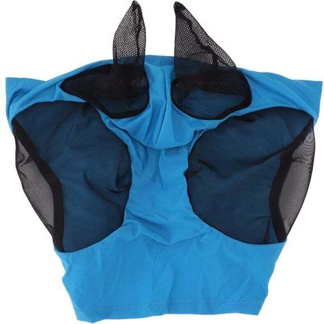 Masque anti-mouches en maille de cheval Masque de cheval élastique respirant avec protection des oreilles quipement équestre bleu (1/4)