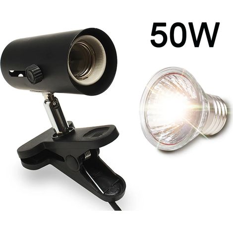 Lampe Pour Reptiles - Support Céramique Avec Pince - Lampe De Chauffage Et D'Éclairage UV UVA UVB - Pour Tortues Lézards Serpents - 1 Pièce